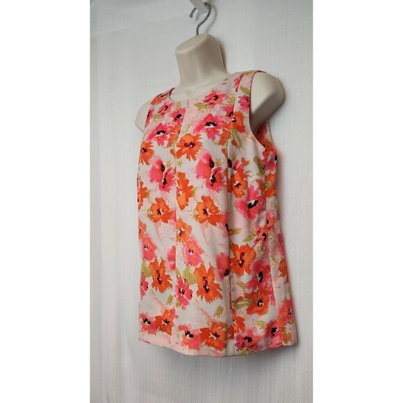 ANN TAYLOR LOFT Bright Floral Blouse Top XXS Sleeveless Poppy Keyhole Close - Picture 4 of 7